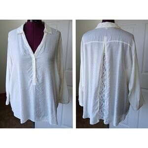Hester & Orchard Ivory Lace Popover Tunic Blouse 1X lightweight back vent summer